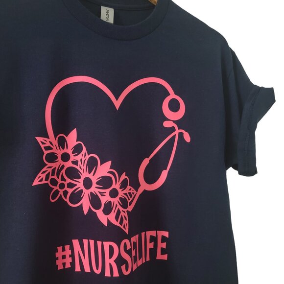 NEW | Gildan | Navy & Pink | Custom Unisex Short Sleeve Tee #NURSELIFE - Picture 2 of 4